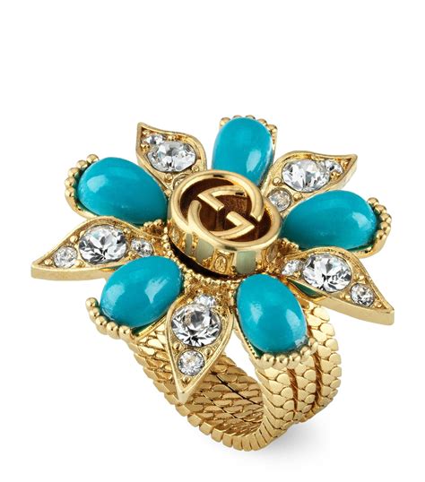 gucci interlocking gg ring|Gucci flower tuquise ring.